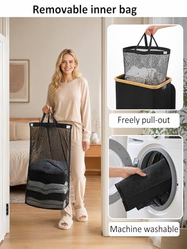 iEGrow Laundry Hamper with Lid, 110L Large Laundry Hamper with Handle and Lid, Collapsible Clothes Basket Organizer with Removable Inner Bag for Clothes Toys Towels - Black - color: Black, size: 110L