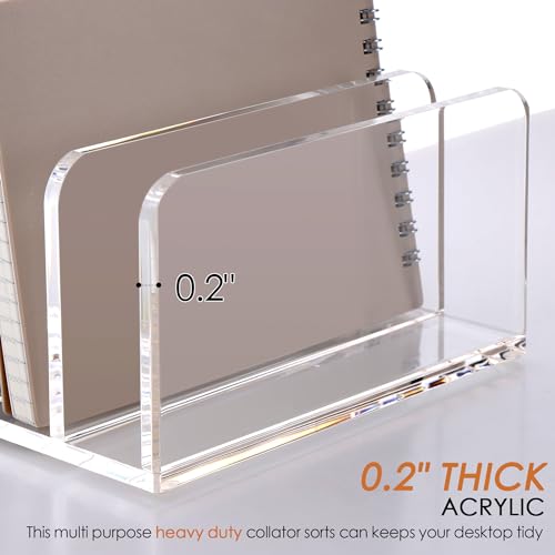 SANRUI Acrylic Desk Organizer, 5 Compartments Mail Organizer,Small File Holders Letter Organizer,Clear Office Organization,Multifunction Sorter Envelope Rack for Office,Home, School - style: 5 Sections