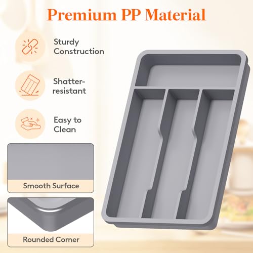 Lifewit Silverware Drawer Organizer Tray, Plastic Cutlery Storage for Kitchen, Flatware and Utensil Holder Divider for Spoons Forks Knives Tableware, 7.8 x 12.4", 4 Slots, Gray - color: Gray, size: 7.8 x 12.4 inch (4 Slots)