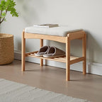 Solid Wood Shoe Bench Assembled, Shoe Rack Bench with Cushion for Entryway, Living Room, Bedroom, Hallway, 11.8" x 17.7" x 16.5", Natural - color: Natural + Light Gray, size: 17.7"