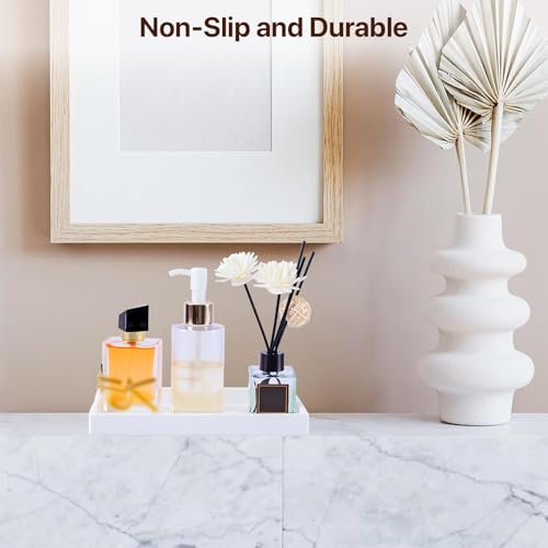 Bathroom Vanity Tray - 2PC (11.8 '' and 8'') Silicone Dresser Jewelry Ring Dish Tank Storage Kitchen Sink Countertop Tray Holder for Perfume Soap Towel Bathroom Trays, White - color: White, size: M+Mini