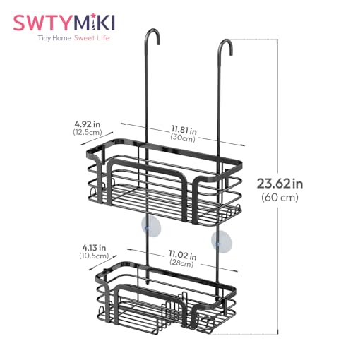 SWTYMIKI Shower Caddy Hanging Organizer - Over the Door Shower Caddy with Soap Holder, 11 Hooks, 2 Installation Ways, Stainless Steel Rustproof Bathroom Organizer, Black - color: Black