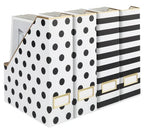 BLU MONACO | Cardboard Magazine File Holder Set of 4 | Vertical Magazine File Holder for Desk and Shelves | Standing File Holder for Classroom School Paper Storage - color: Gold Dots Black Stripes