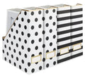 BLU MONACO | Cardboard Magazine File Holder Set of 4 | Vertical Magazine File Holder for Desk and Shelves | Standing File Holder for Classroom School Paper Storage - color: Gold Dots Black Stripes