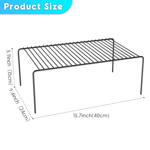 Large(15.7 x 9.4 inch)Black Cabinet Storage Shelf Rack Set of 6, Rustproof Metal Wire Kitchen Counter Organizers and Storage, Spice Organization for Cabinet, Plate, Dish, Pantry, Bathroom, Fridge - size: 6Pack-Black-15.7 x 9.4 inch