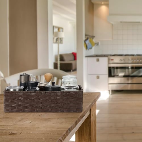 Bidtakay Narrow Hand-woven Wicker Storage Bins Small baskets for Organizing 2-Pack Waterproof Imitation Wicker Baskets for Storage Long Storage Basket for Shelf Washroom Basket Reddish Brown - color: Reddish-brown