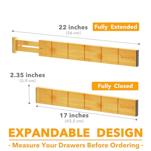SpaceAid Bamboo Drawer Dividers with Inserts and Labels, Kitchen Adjustable Drawer Organizers, Expandable Organization for Home, Office, Dressers, 10 Dividers with 24 Inserts (17"-22" Natural) - color: NATURAL, size: 2.35''H, 17''-22''L, 10 Dividers