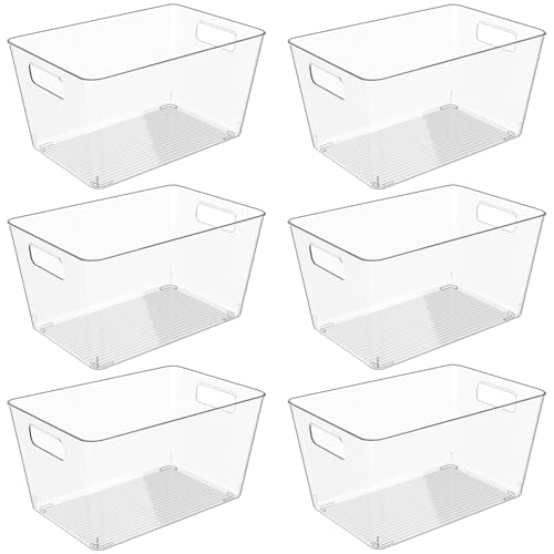 6 Pack Clear Plastic Storage Bins, 11" Large Pantry Organizer Bins with Handles, Plastic Containers for Refrigerator,BPA-Free Perfect for Kitchen,Fridge,Cabinet,Pantry,Bathroom,Closet Organization - color: 6 Pack