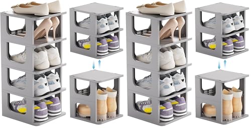HAIXIN 5-Tier Shoe Rack - Durable Space Saving Shoe Storage Stand for Closet, Entryway, Hallway, Dorm, Bathroom - Grey (Pack of 2) - color: Grey, size: 5 Tier (Pack of 2)
