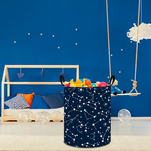 CLOCOR Large Blue Round Laundry Hamper,Kids Toy Storage Basket,Baby Dirty Clothes Nursery Hamper for Boys and Girls,Bedroom,Bathroom,Gift Basket(Starry Sky) - color: Space