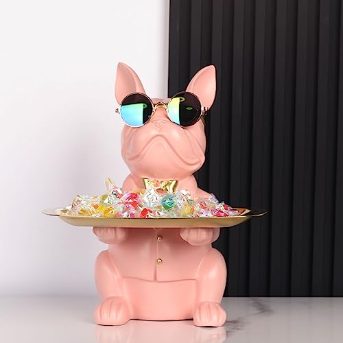 Modern Bulldog Statue in Pink Resin - Piggy Bank Key Holder Storage, Candy & Jewelry Tray for Home Decor, Dining Table, Office - color: Pink