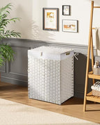 Greenstell Laundry Hamper with 2 Removable Liner Bags，90L Divided Clothes Hamper, Handwoven Synthetic Rattan Foldable Laundry Basket with Lid and Handles White (18.5 x 13.3 x 24.0Inches) - color: White, size: 90L (18.3x13.3x24.0 Inches)