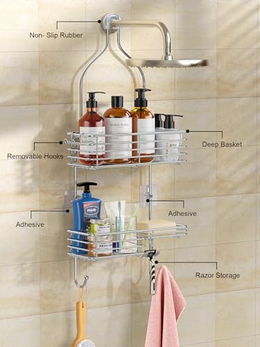 SMARTAKE Hanging Shower Head Caddy, Rustproof Bathroom Shower Shelf Organizer, SUS201 Stainless Steel Over The Storage Rack, for Toilet, Bathroom, Silver - color: 01-Silver
