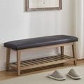 Zihanhome Entryway Bench, PU Leather Upholstered Shoe Benches for Bedroom, Ottoman Bench with Solid Wood Shelf, Storage Bench for Hallway, Living Room(Black) - color: Black