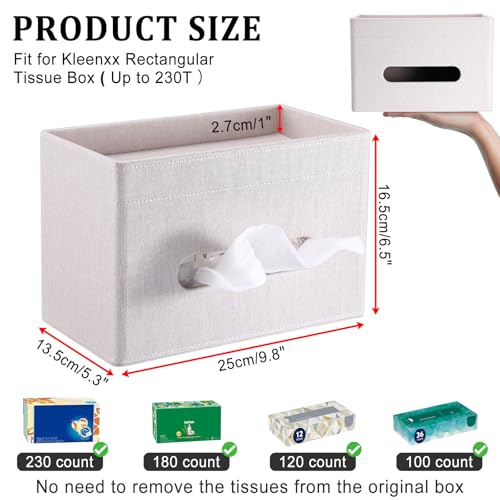 Sumnacon Tissue Box Cover with Storage Tray, Decorative Rectangular Tissue Holder Linen Facial Tissues Organizer Stylish Modern Tissue Dispenser for Bathroom Toilet Tank Vanity Dresser Table - color: Beige