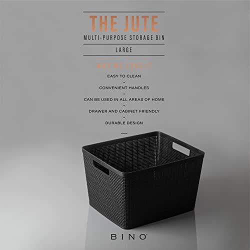 BINO | Woven Plastic Basket | Large (Black), 3-Pack | THE JUTE COLLECTION | Home Organization, Space - Saving Storage, Stylish Design | Jute Basket | Plastic Storage Basket - color: Black, size: 3PK- L