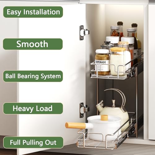 2 Tier Individual Pull Out Cabinet Organizer 9" W x 21½" D, Heavy Duty Cabinet Pull Out Shelves, Slide Out Drawers Organization for Kitchen Cabinets Bathroom - color: 2 Tier, size: 9"W x 21½"D