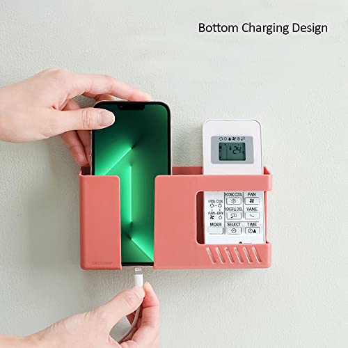 D3 Wall Mount Phone Holder, Punch-Free Wall-Mounted Mobile Phones Charging to Stand, Sticky Remote Control Storage Box Bedside Lazy Mobile Phone Rack, Multipurpose Storage Box (Red) - color: Red