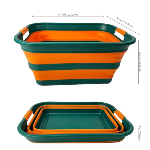 SAMMART Collapsible Plastic Laundry Basket with Handle/Foldable Pop Up Storage Hamper/Portable Laundry Organizer-Space Saving Washing Tub/Household Storage (Teal Green/Autumn leaf, 42L (Set of 2)) - color: Teal Green/Autumn leaf, size: 42L (Set of 2)