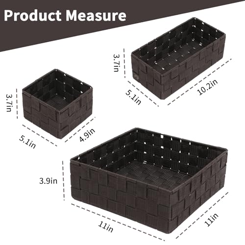 Storage Bins Woven Organizer Set of 4 – Polypropylene Storage Baskets with Metal Frame, Stackable Fabric Boxes for Drawers, Closet, Shelf, Nursery and Office, Brown - color: Brown, size: 4PCS-without lid
