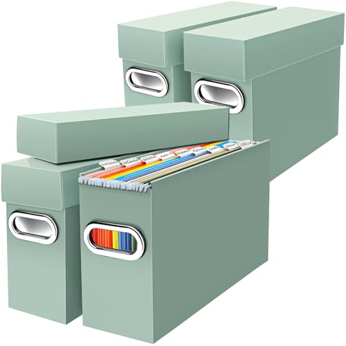 File Organizer Box with Lid & Handle, Heavy Duty Hanging File Folder Storage Boxes for Letter Size, Portable Filing Organizer for Office, Home, Classroom, Sage 4 Pack - color: Sage, size: 4 Pack