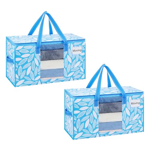 VENO 2 Pack Heavy Duty Moving Bags, Clothes and Comforter Storage Bags with Clear Window, College Dorm Essentials Packing Supplies, Foldable Boxes Alternative (Spring Breeze, 2 Pack) - color: Spring Breeze, size: 2 Pack