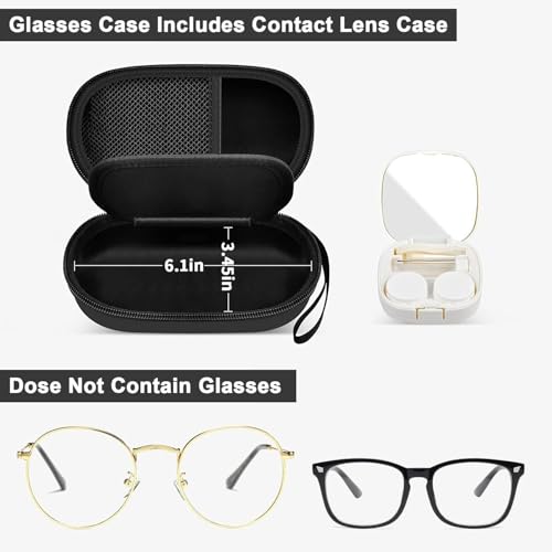 GWCASE Portable 2 in 1 Contact Lens Case and Glasses Case, Traveling Contact Cases Bag Box Holder with Soak Storage Kit Included Built-in Mirror, Tweezer, Lens Solution Bottle and Hand Strap-Black - color: Black