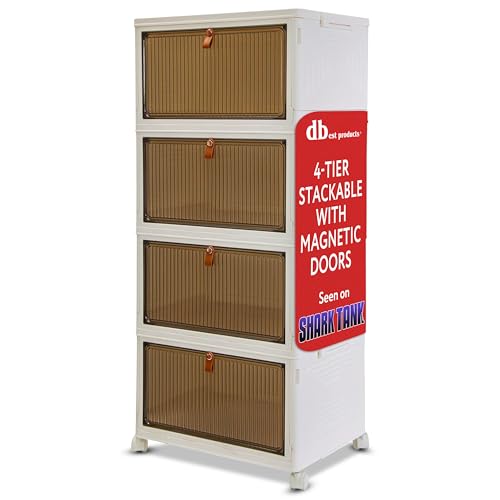Quik Box Sport 6 Gallon 4 tier Stackable Storage Bins with Magnetic Door, Collapsible Organizer Foldable Container, for Bedroom Living Room Neat, Tidy Dorms and Organized Homes, Boxes