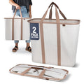 CleverMade Collapsible Laundry Caddy – Foldable Laundry Hamper & Tote, XXL 64L Pop-Up Laundry Basket with Handles, Space-Saving Laundry Organizer for Home & Travel, 2 Pack - LUXE Cream Herringbone - color: LUXE Cream Herringbone
