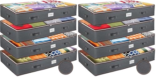 Under Bed Storage Bins - Pack Of 8 Under The Bed Storage Containers For Clothes, Blankets, Winter Clothing, & Shoes - Underbed Storage Containers With Handles, Dual Zippers, & Clear Top - size: 8 Pack