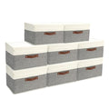 SAMORADREA 8 Pack Storage Bins Foldable Storage Boxes Fabric Storage Box with Lid & Handle Large Washable Organizer Bulk for Office, Home, Books, Clothes, Bedroom, Closet, (15INx10INx10IN White/Grey)