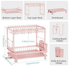 Multifunctional Dish Drying Rack - Rustproof, 2-Tier Dish Racks with Drainboard, Space-Saving Design, Utensil & Cup Holder for Kitchen Counter, Pink - color: Pink