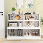 Giantex Storage Bench with Shelf, 3-Tier Entryway Storage Cabinet w/Seat, 2-in-1 Shoe Bench w/Bookshelf, Anti-tip Kits, Modern Style 6-Cube Organizer for Living Room, Study, Hallway, White