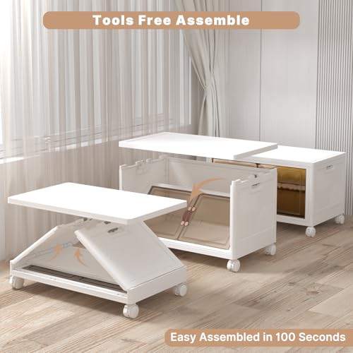 UAMFURI Extra Large Stackable Storage Bins with Lids & Wheels, Foldable Plastic Storage Bins (1, White, 30"×20"×18") - color: white, size: 1PACK-30"W20"D18H"