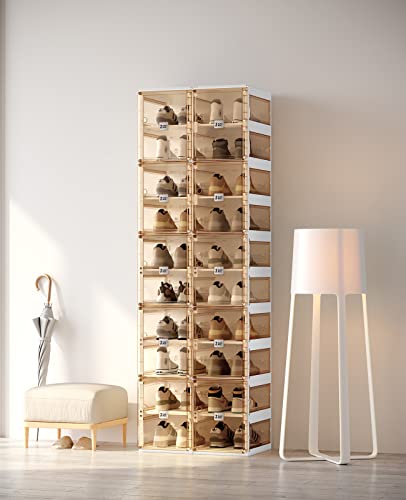 ANTBOX Foldable Shoe Rack,Shoe Organizers for Closet Plastic Shoe Storage Box for Entryway,Living Room,Large Sturdy Stackable Sneaker Cabinet Bins with Magnetic Clear Door 10 Tiers 20 Pairs - color: Brown, size: 10 Tiers 20 Pairs