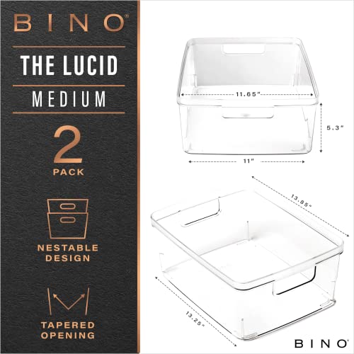 BINO | Plastic Storage Bins, Medium - 2 Pack | THE LUCID COLLECTION | Multi-Use Built-In Handles | BPA-Free | Clear Storage Containers | Fridge Organizer | Pantry & Home Organization - size: 2PK - MEDIUM