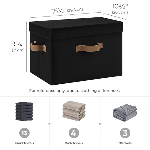 StorageWorks Fabric Storage Bins with Lid, Decorative Storage Boxes for Shelves, Stackable Closet Organizer Basket with Handles, Large, Black, 2-Pack - color: Black, size: Large