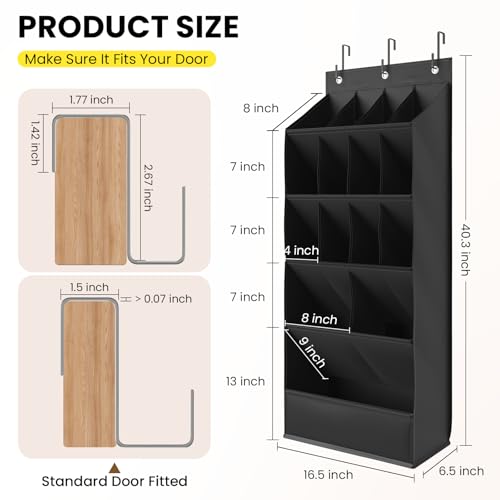 18 Pairs Over the Door Shoe Organizer, Shoe Rack for Closet Door with Large Breathable Pockets, Hanging Shoes Rack for Boots, Behind the Door Organizer Shoe Holder for Categorized Storage, Black - color: Black 15 POCKET