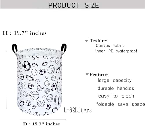 KUNRO Kids Laundry Hamper Clothes Gift Basket Storage Laundry Baskets Organizer Bin with Handles for Nursery Room (Sports ball) - color: Sports ball