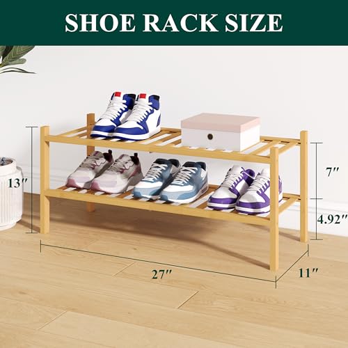 Smiry Bamboo Shoe Rack for Closet, 2 Tier Wooden Stackable Shoe Organizer, Free Standing Shoes Storage Shelf for Entryway, Front Door Entrance, Natural - color: Natural, size: 2 Tier - Medium