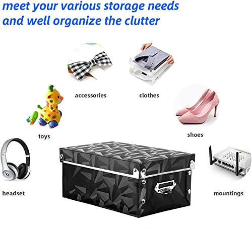 XUCHUN Storage Box with Lid 3 Pack, Collapsible Plastic Storage Bins with Lids, Stackable Foldable Keepsake Box for Photos Office Bedroom, 3 Sizes - Black - color: Black 3 pcs
