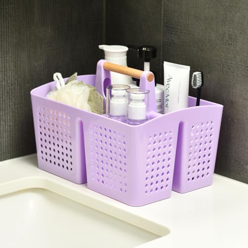 Portable Shower Caddy Basket with Compartments, Plastic Divided Cleaning Caddy Organizer Storage Tote with Handle for Bathroom, College, Dorm Room Essentials, Purple - color: Purple