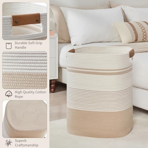 AINUOQI Laundry Basket with Handles - Blanket Basket & Hampers for Bedroom Aesthetic, Laundry Hamper & Blanket Storage for Living Room, Clothes Hamper, Tall, Large 17" x 14" x 22”, Off-white - color: Off-white, size: 85L