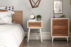 COZAYH Fully-Assembled 2-Drawer Woven Cane Front Accent Nightstand with Brass Knobs, Distressed White - color: Distressed White, style: 2 Drawer/1 pack