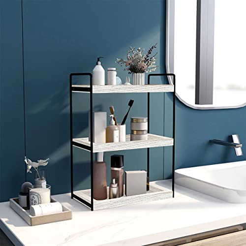 Dorhors 3 Tier Bathroom Counter Organizer,Countertop Bathroom Storage Shelf,Counter Tray and Vanity Organizer (Rustic White) - color: Rustic White