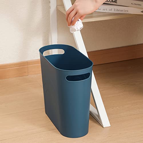 rejomiik Small Trash Can, 3.5 Gallon Slim Garbage Can Plastic Waste Basket with Handles Container Bin for Narrow Spaces Bathroom, Bedroom, Kitchen, Office at Home, Teal Blue - color: Teal Blue, size: 1 pack
