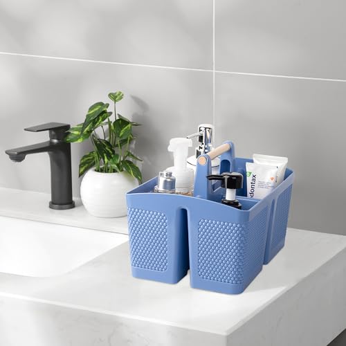 rejomiik Portable Shower Caddy Basket Plastic Cleaning Caddy Organizer Storage Tote with Handle for Bathroom, College, Dorm Room Essentials, Dark Blue - color: Dark Blue