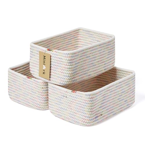 MiniArk Small Storage Baskets for Organizing | Closet Organizer Bins | Shelf Toy Basket | Woven Rope Baskets | Cube Decorative Box | Shallow Basket | 11.5x7.5x4.7” | 3 Packs Rainbow - color: Rainbow Stitches, size: 3pcs-L11.5xW7.5xH4.7"