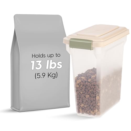 IRIS USA Dog Food Storage Container, Airtight Lid, Up to 13 Pounds Pet Food Storage, Versatile Pet Food Bin, Treats, BPA Free, Almond - color: Almond