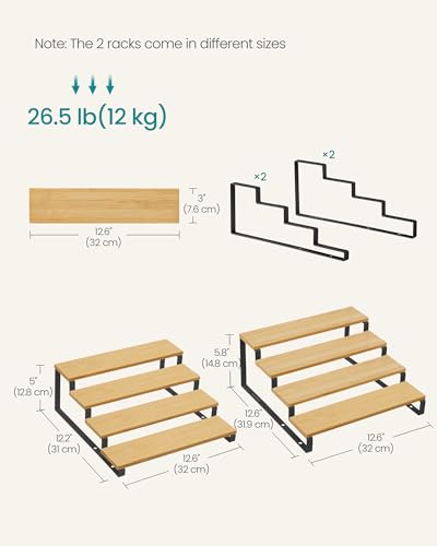 SONGMICS Display Risers, Set of 2 Engineered Wood Perfume Organizer Stand, 4-Tier Cupcake Stand Holder, Spice Rack, Shelf Risers for Figures, Dessert Shelves, Natural Beige and Ink Black UKCS216N01 - color: Natural Beige + Ink Black, size: 4 Tiers